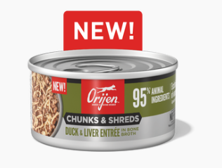 ORIJEN Chunks & Shreds, Duck & Liver Entrée