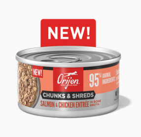 ORIJEN Chunks & Shreds, Salmon & Chicken Entrée