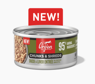 ORIJEN Chunks & Shreds, Duck & Liver Entrée