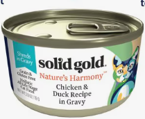 Solid Gold Nature's Harmony Chicken & Duck Grain-Free Shreds in Gravy Wet Cat Food, 2.8-oz-can