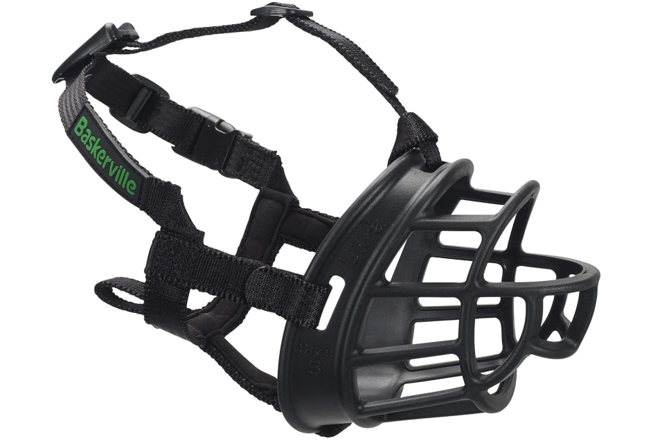 BASKERVILLE ULTRA MUZZLE - Patented Humane Design, Breathable, Dog can Pant and Drink, Adjustable, Padded, Dog Training Muzzle for Small Dogs, Prevents Biting, Wildlife Scavenging (Size 1, Black)
