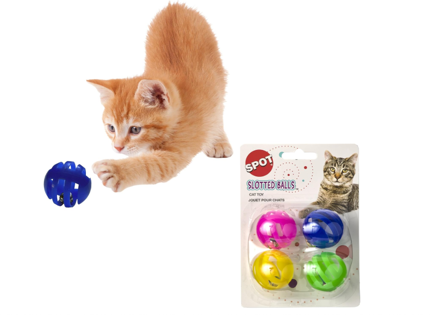 SPOT Slotted Balls Cat Toy - Interactive Cat Toys for Indoor Cats to Chase, Hunt and Stimulate - Jingle Bell Inside for Sound When Batted Around - Safe and Non-Toxic - 1.5