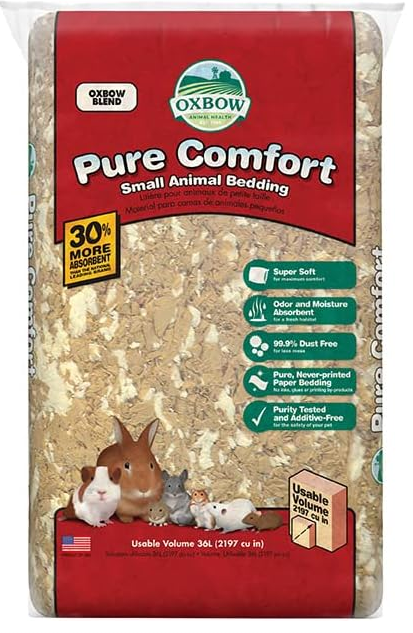 Oxbow Animal Health Pure Comfort Bedding, Rabbit, Hamster, & Guinea Pig Bedding, Bunny Supplies for Litter Box, Pet Safe, 99.9% Dust Free, Blend, 36 Liter Bag
