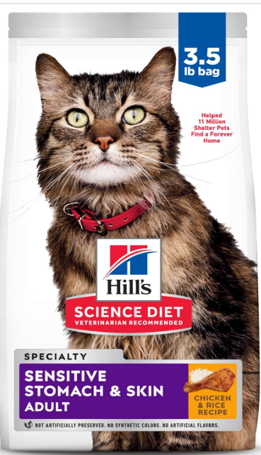 Hill's Science Diet Sensitive Stomach & Skin, Adult 1-6, Stomach & Skin Sensitivity Support, Dry Cat Food, Chicken & Rice, 3.5 lb Bag
