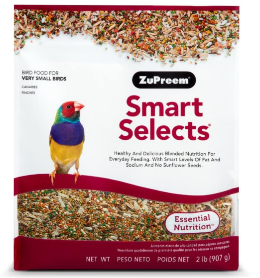ZuPreem Smart Selects Everyday Feeding Bird Food for Very Small Birds, 2 lb bag | Made in USA for Canaries, Finches