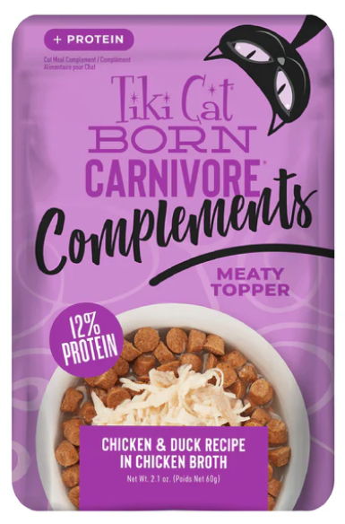 Tiki Cat Born Carnivore Complements Wet Cat Food Topper, Chicken & Duck 2.1 oz. Pouch