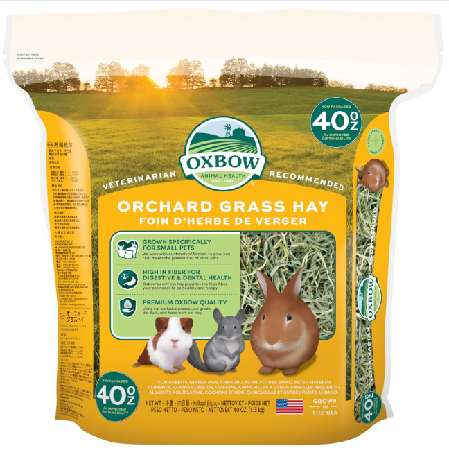 Oxbow Orchard Grass Hay for Small Pets – All-Natural Long Strand Fiber Hay for Rabbits, Guinea Pigs, Chinchillas, and Hamsters – Supports Digestive Health and Enrichment – 40 oz Bag