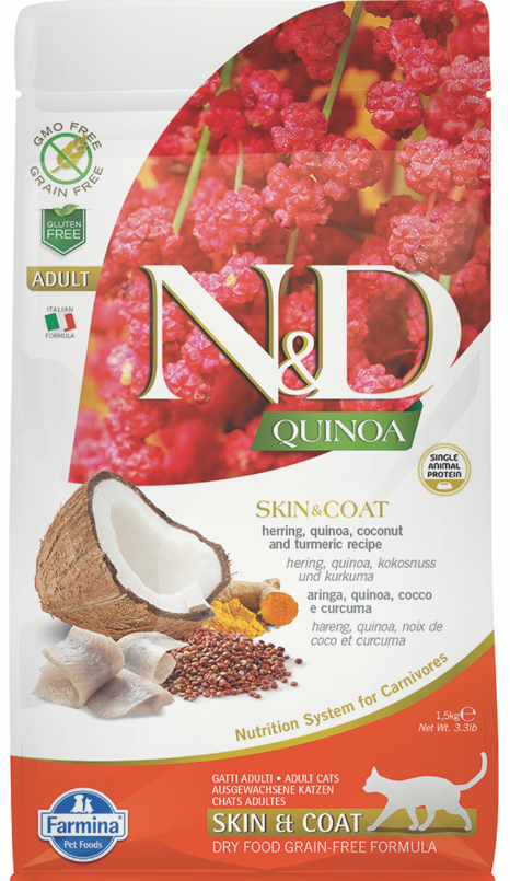 Farmina N&D Quinoa Skin & Coat Herring, Quinoa, Coconut & Turmeric Adult Dry Cat Food
