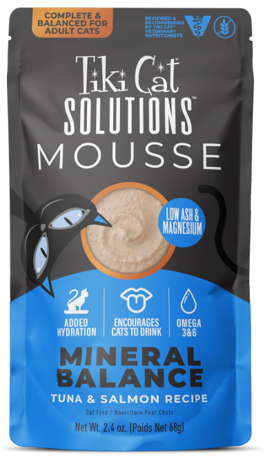 Tiki Cat Solutions Mineral Balance Mousse, Supports Urinary Health, Tuna & Salmon Recipe, 2.4 oz. Pouch