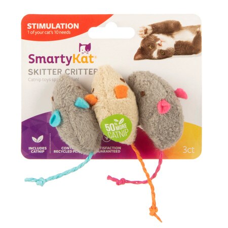 SMARTYKAT Skitter Critters Mice, Set of 3 Catnip Cat Toys
