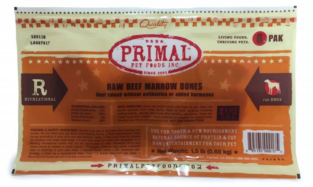 Primal Raw Beef Marrow Bones - 6 Pack