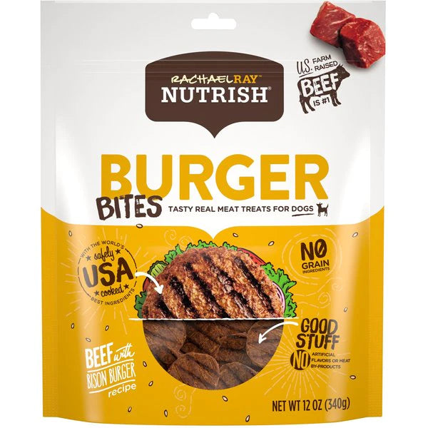 Rachael Ray Nutrish Burger Bites Beef Burger Grain-Free Dog Treats - 12 oz