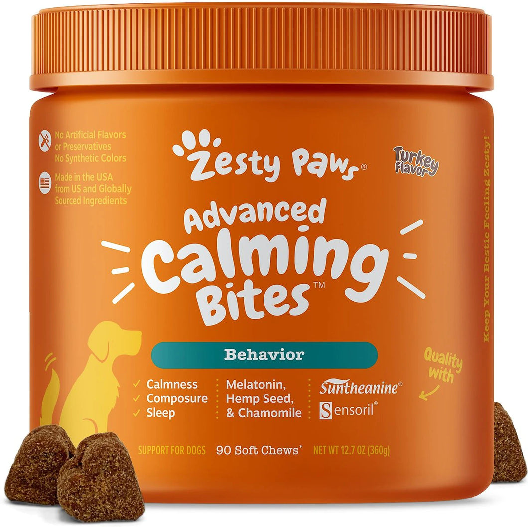 Zesty Paws Advanced Calming Bites Turkey Flavored Soft Chews Calming Supplement