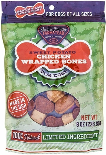 Gaines Family Farmstead Sweet Potato Chicken, Wrapped Bones, 100% Natural, Grain Free, 8 oz.