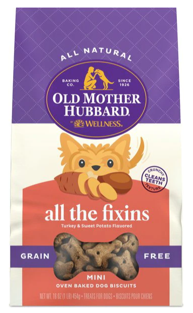 Old Mother Hubbard by Wellness All The Fixins Grain Free Natural Mini Oven-Baked Biscuits Dog Treats, 16-oz bag