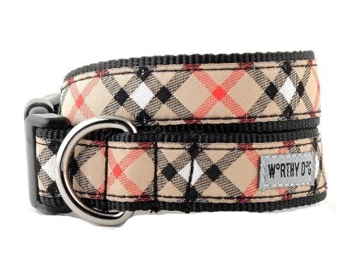 Worthy Dog Bias Plaid Dog Collar - TAN